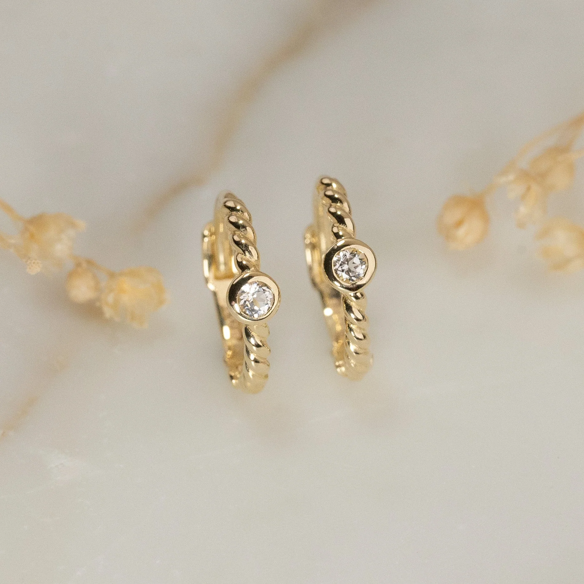SIGRID WHITE TOPAZ SOLID GOLD CREOL EARRING - Image 3