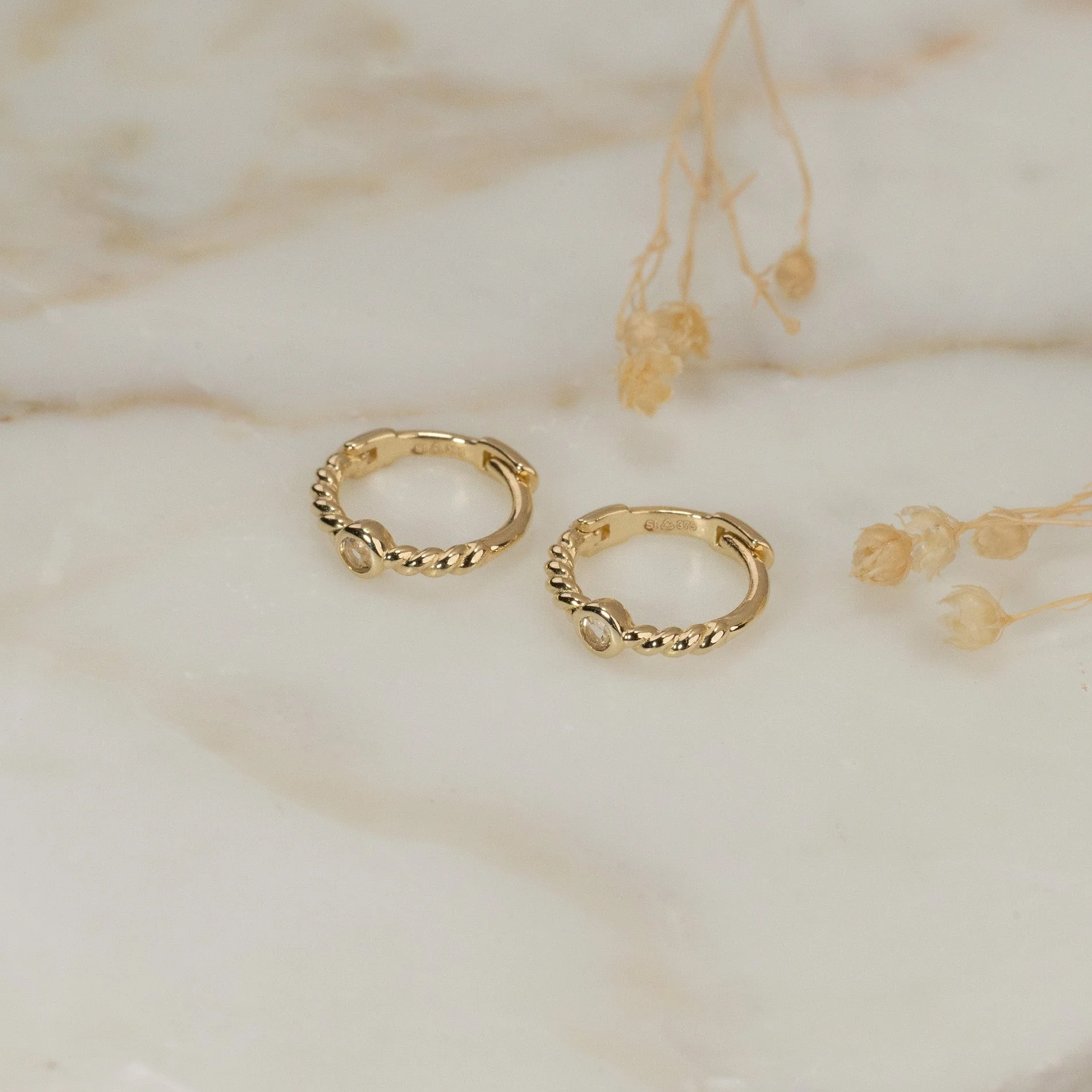SIGRID WHITE TOPAZ SOLID GOLD CREOL EARRING - Image 7