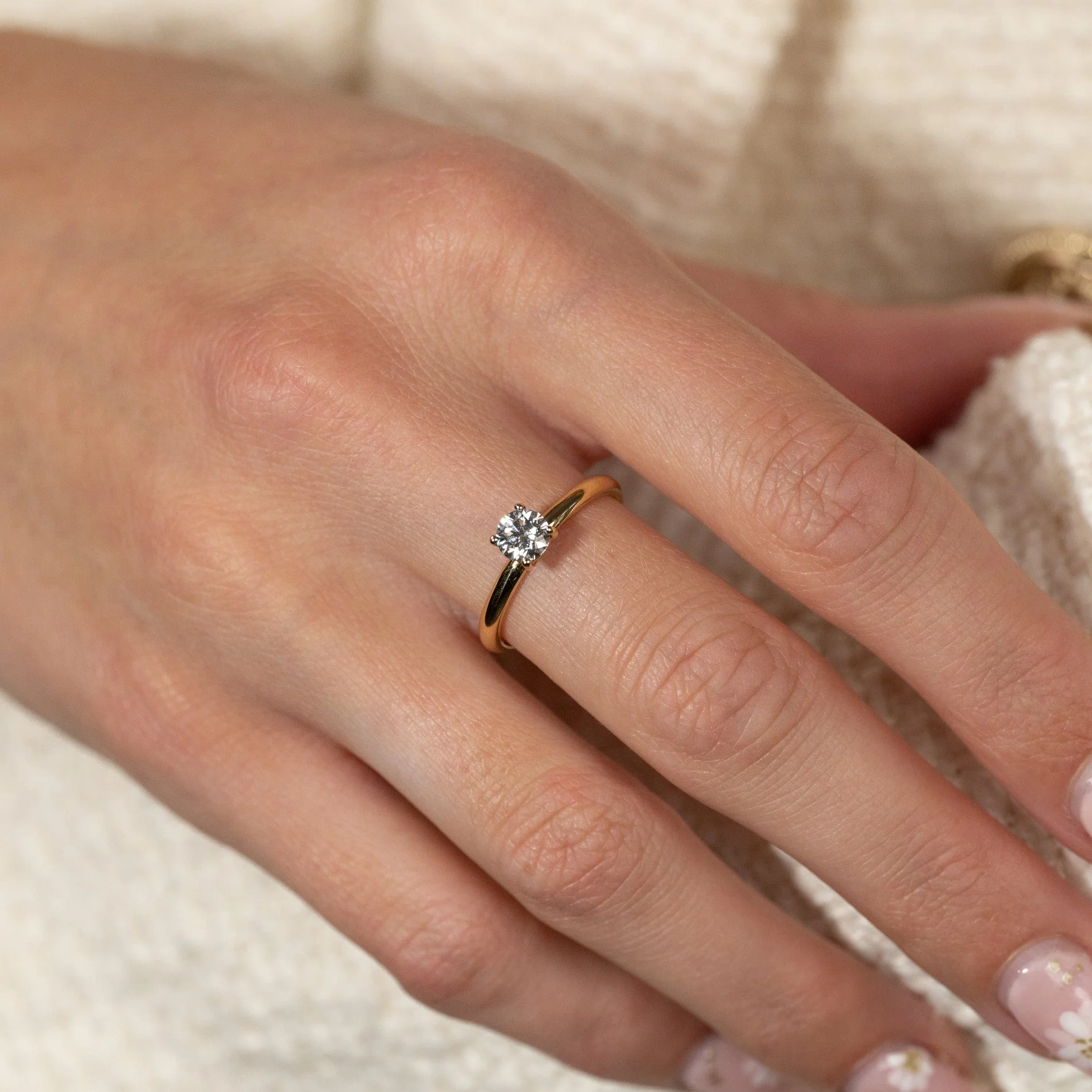 SIMPLE SOLITAIRE BASKET-SET LAB-DIAMOND RING - 0.5ct - YG - Image 4