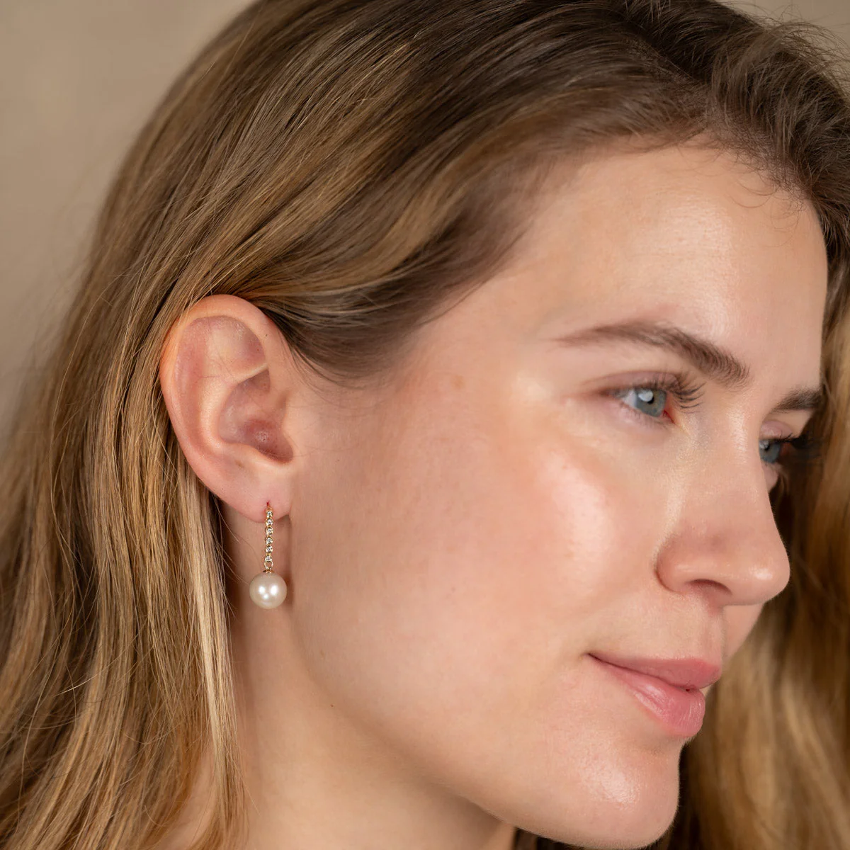 SKYLER PEARL DIAMOND SOLID GOLD EARRING - Image 2