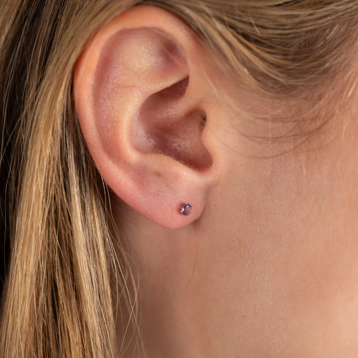 SOLEY PURPLE AMETHYST SOLID GOLD STUD EARRING - Image 6