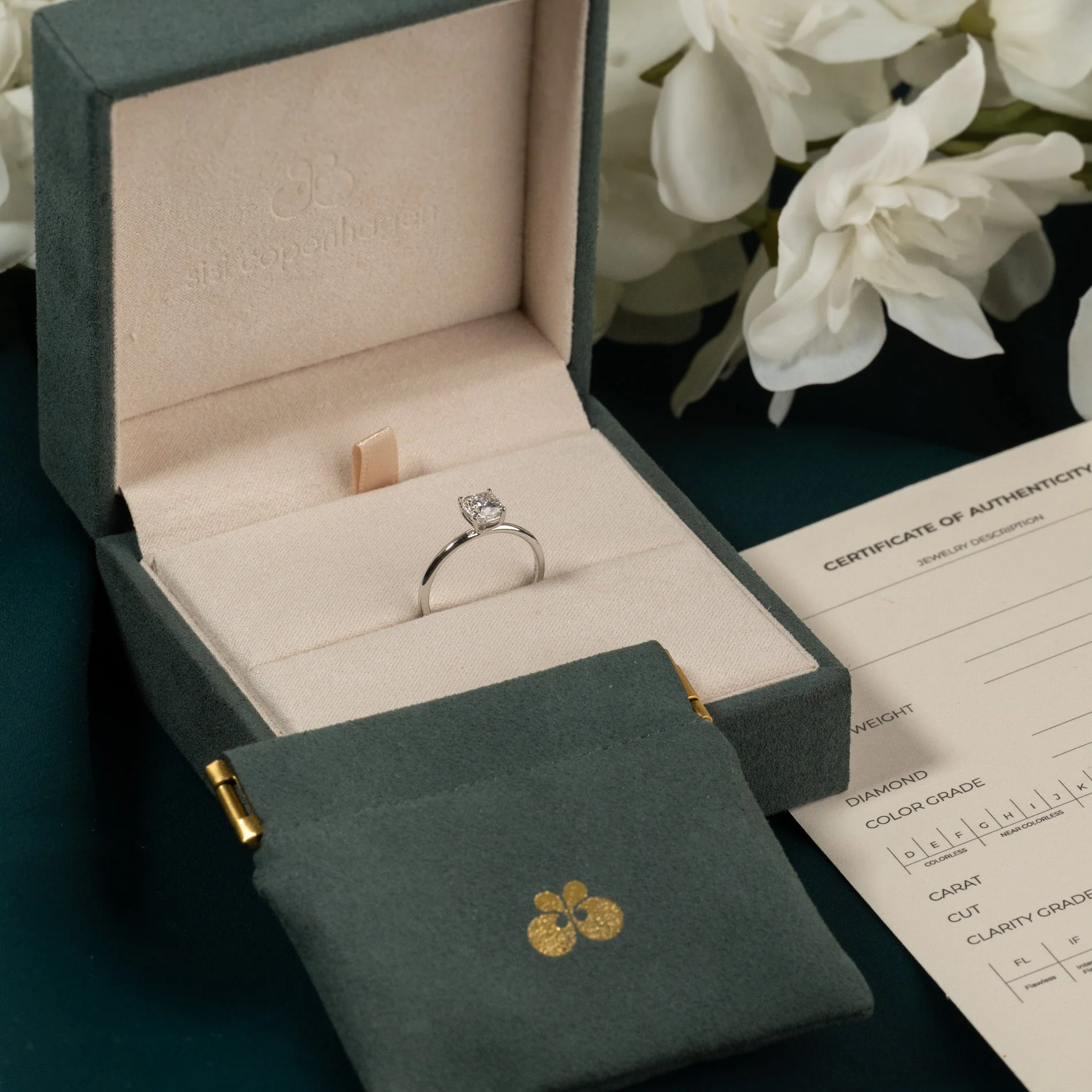 SOLITAIRE BASKET-SET CUSHION-CUT LAB-DIAMOND RING - 0.75ct - WG - Image 6