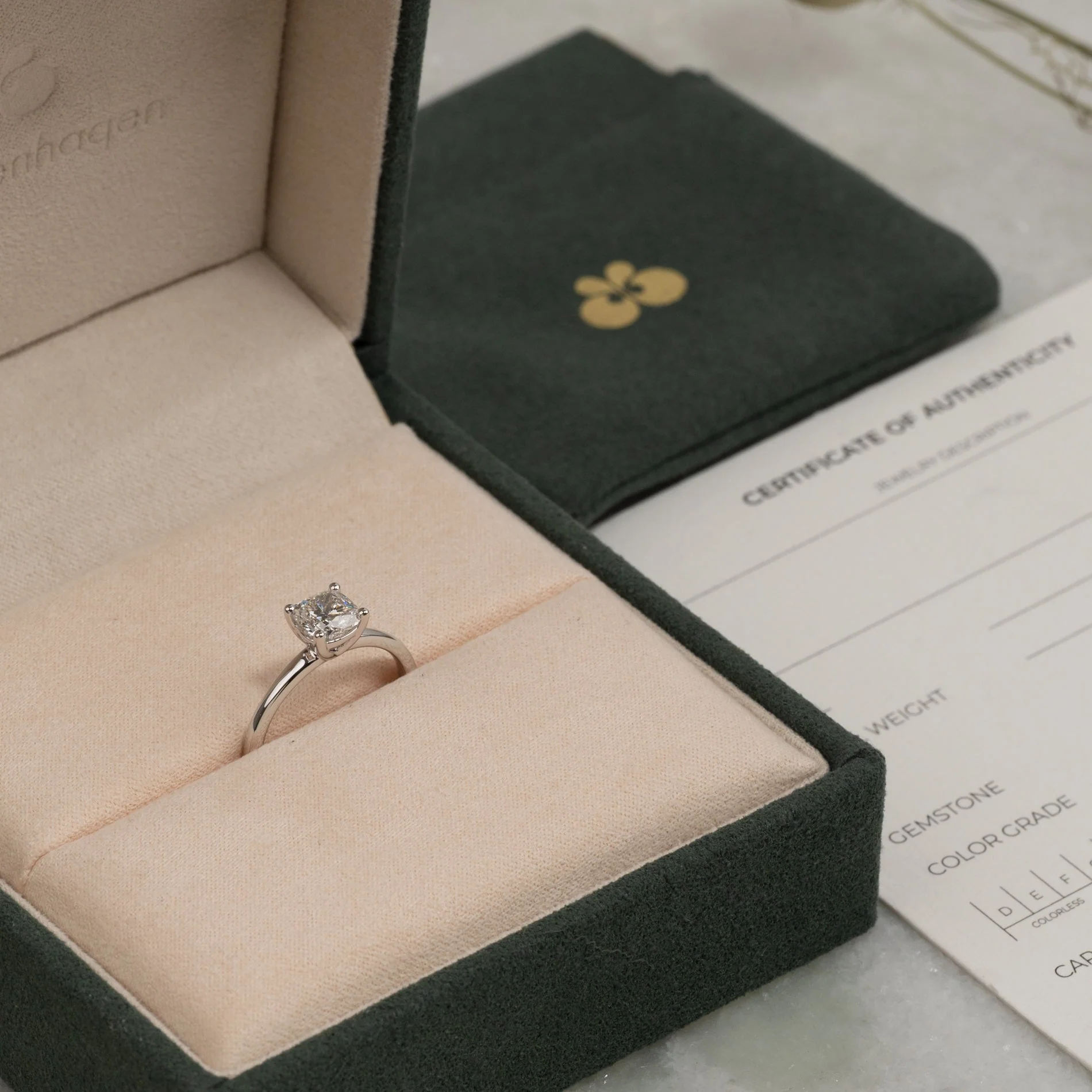 SOLITAIRE BASKET-SET CUSHION-CUT LAB-DIAMOND RING - 1.0ct - WG - Image 9
