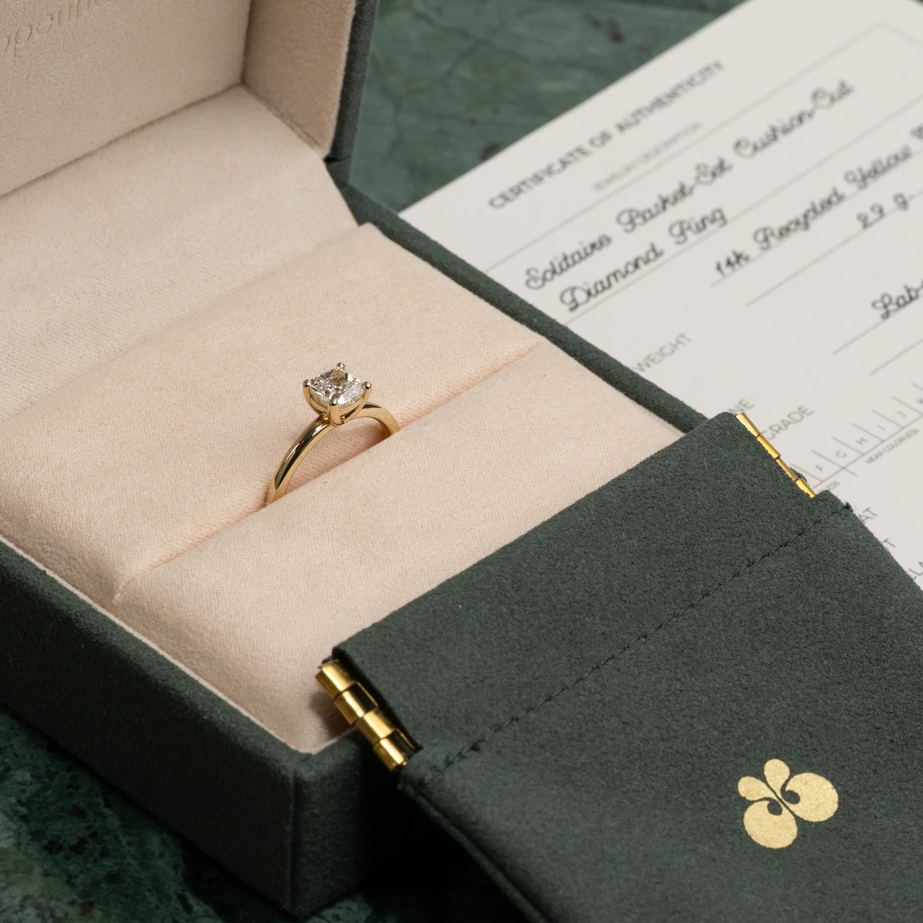 SOLITAIRE BASKET-SET CUSHION-CUT LAB-DIAMOND RING - 1.0ct - YG - Image 8
