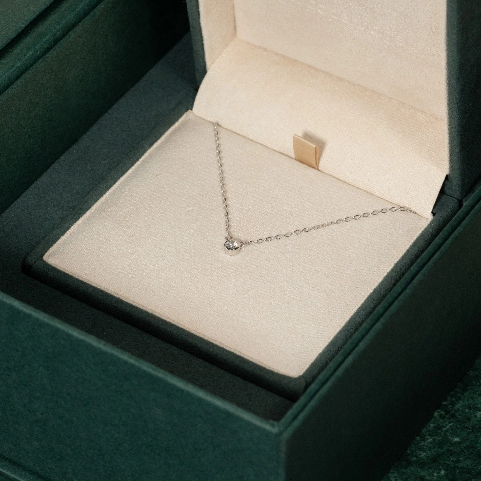 SOLITAIRE BEZEL LAB-DIAMOND NECKLACE - 0.1ct - WG - Image 11