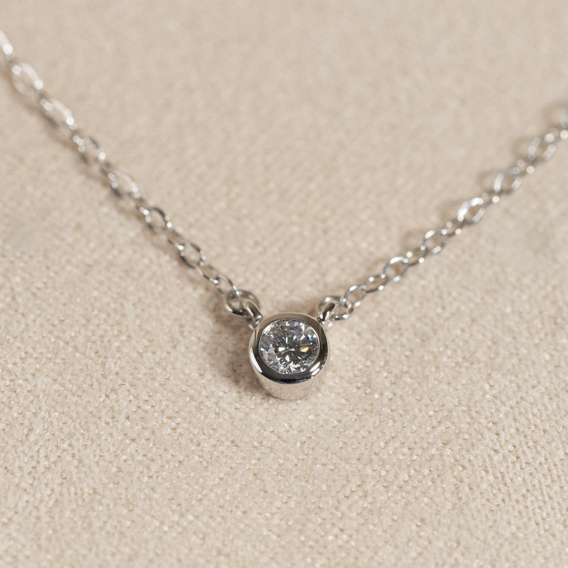 SOLITAIRE BEZEL LAB-DIAMOND NECKLACE - 0.1ct - WG - Image 6