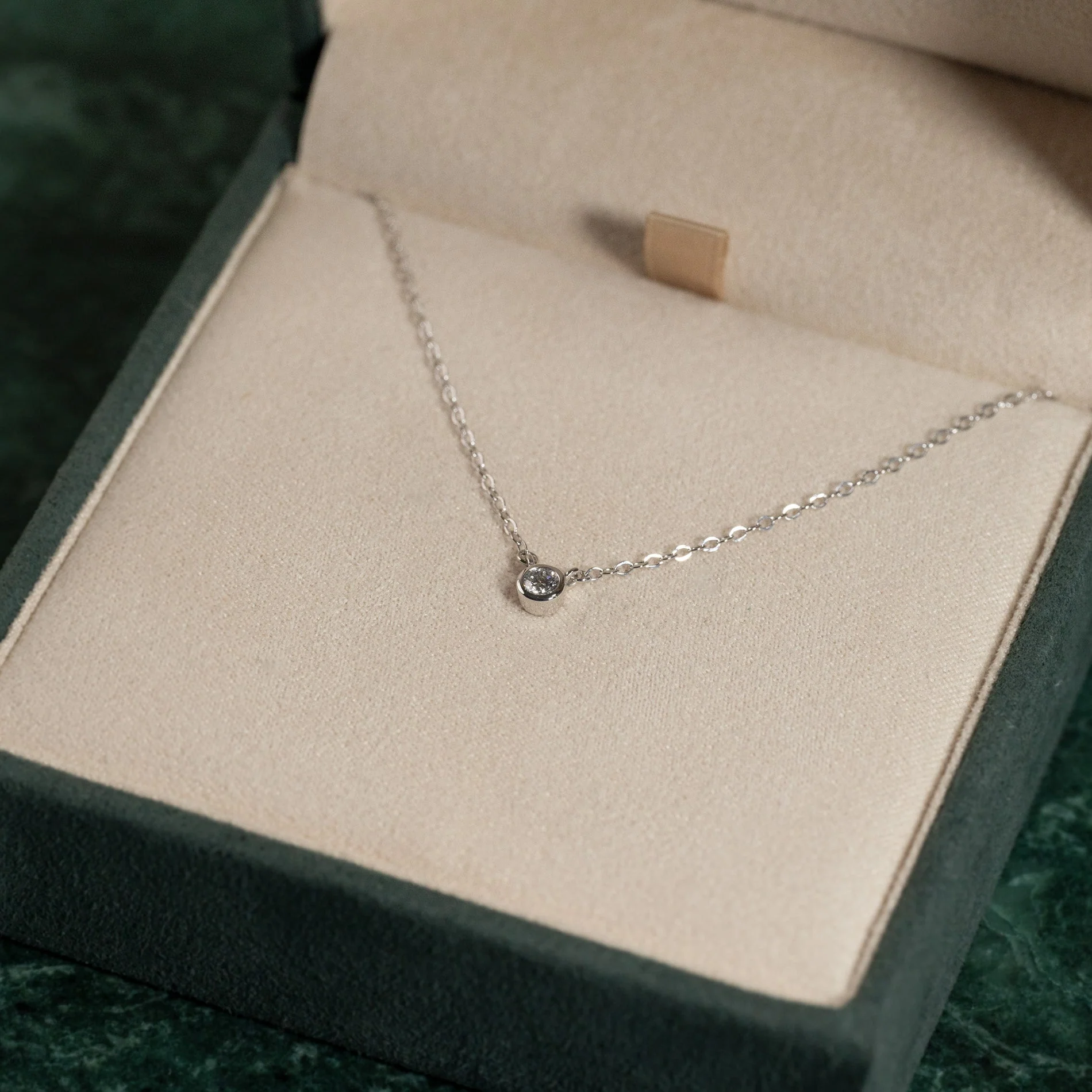 SOLITAIRE BEZEL LAB-DIAMOND NECKLACE - 0.1ct - WG - Image 8