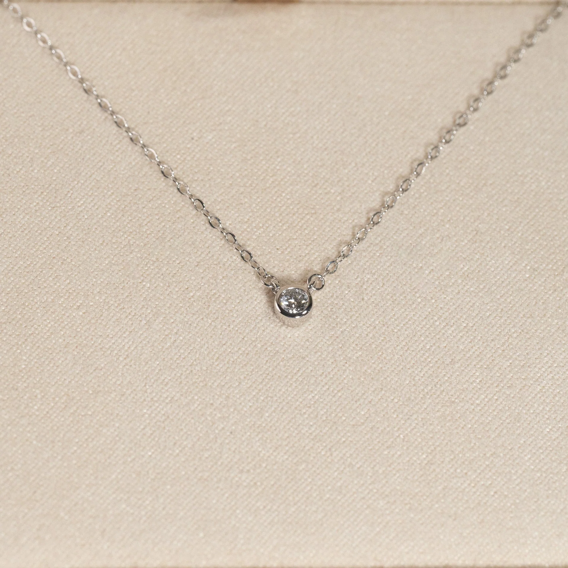 SOLITAIRE BEZEL LAB-DIAMOND NECKLACE - 0.1ct - WG - Image 9