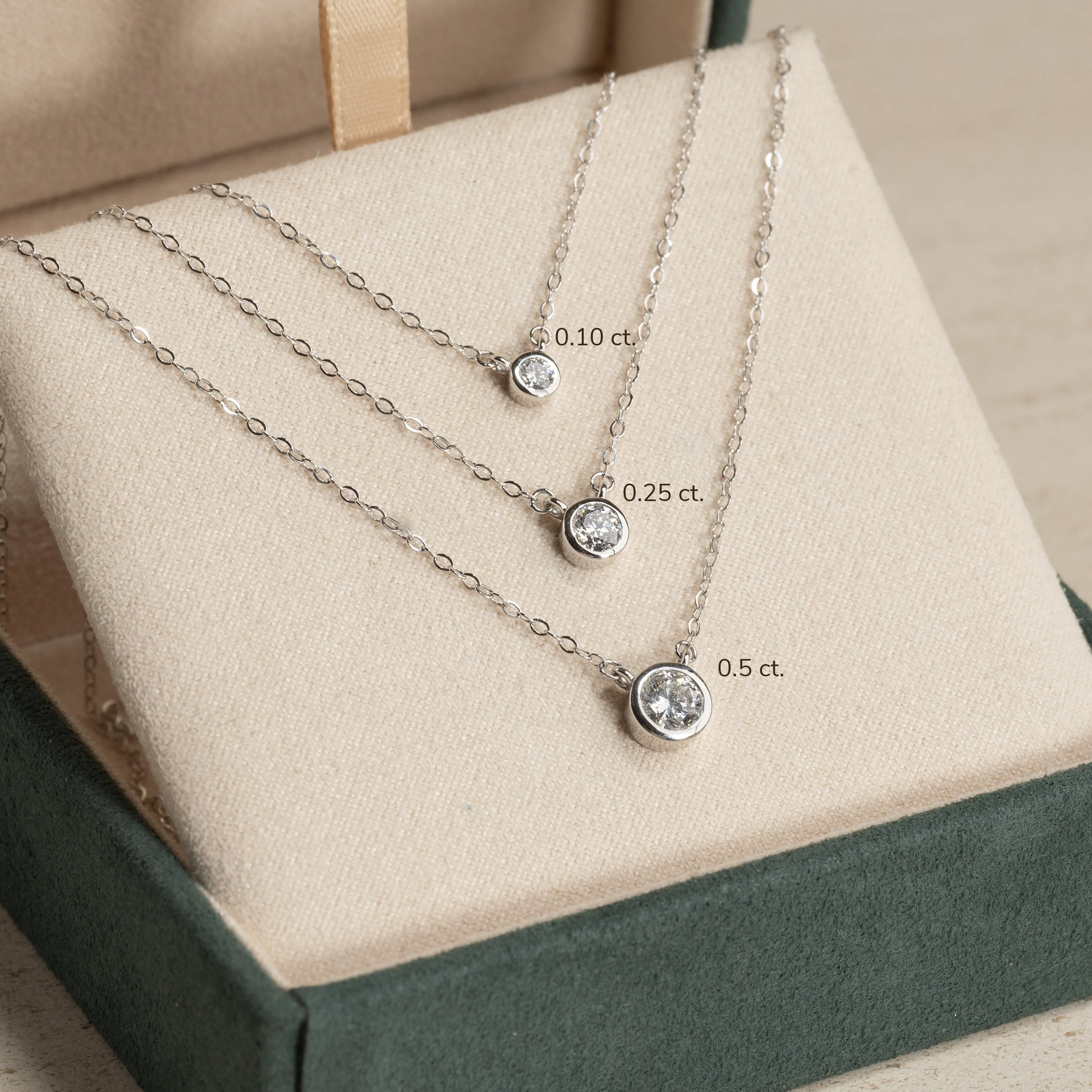 SOLITAIRE BEZEL LAB-DIAMOND NECKLACE - 0.25ct - WG - Image 16