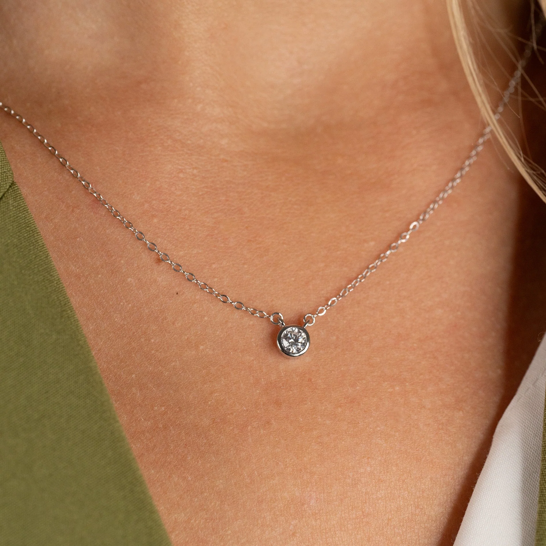 SOLITAIRE BEZEL LAB-DIAMOND NECKLACE - 0.25ct - WG - Image 2