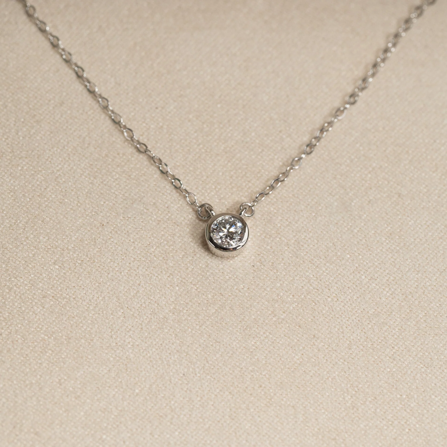SOLITAIRE BEZEL LAB-DIAMOND NECKLACE - 0.25ct - WG - Image 4