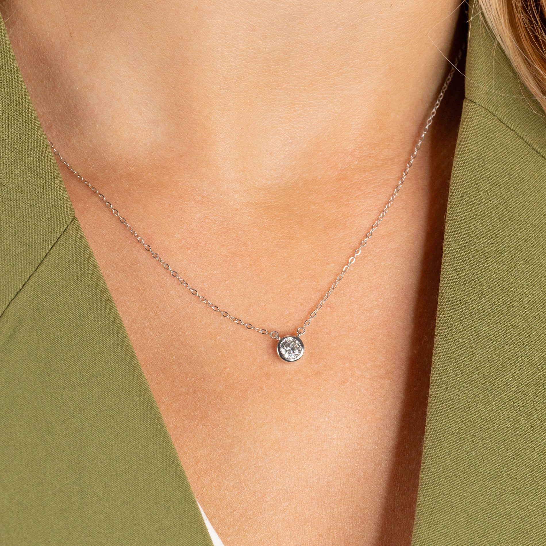 SOLITAIRE BEZEL LAB-DIAMOND NECKLACE - 0.5ct - WG - Image 4