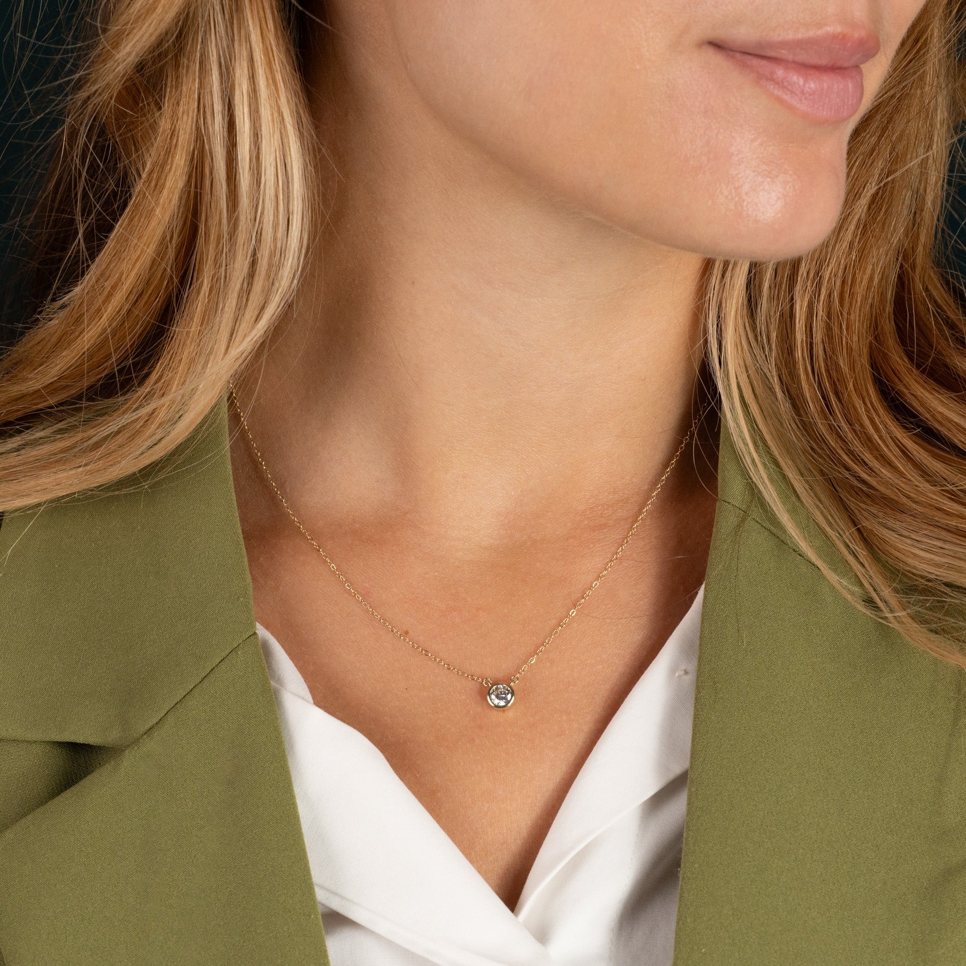 SOLITAIRE BEZEL LAB-DIAMOND NECKLACE - 0.5ct - YG - Image 8