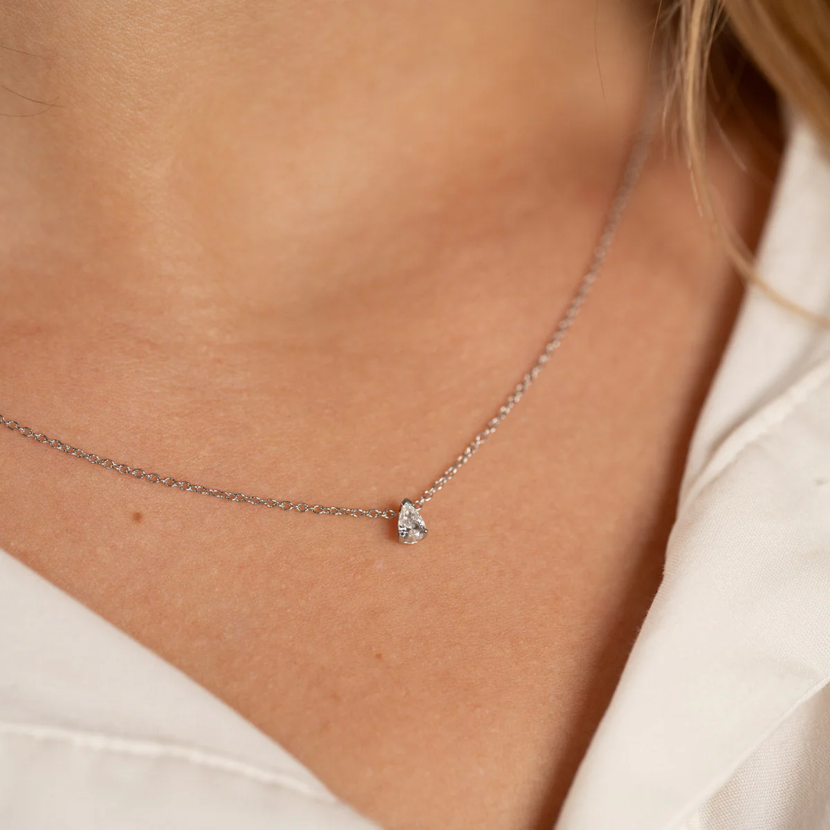 SOLITAIRE PEAR-CUT LAB-DIAMOND PENDANT - 0.12ct - WG - Image 6