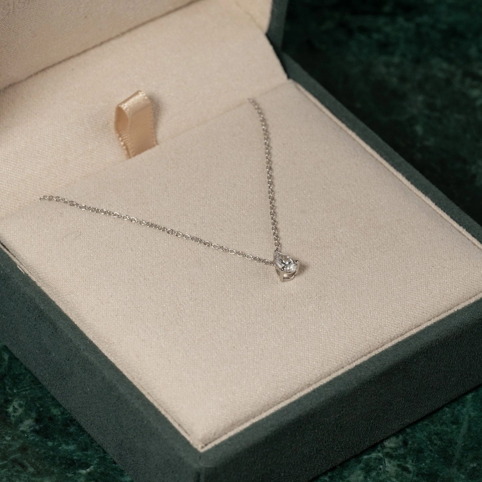 SOLITAIRE PEAR-CUT LAB-DIAMOND PENDANT - 0.25ct - WG - Image 4