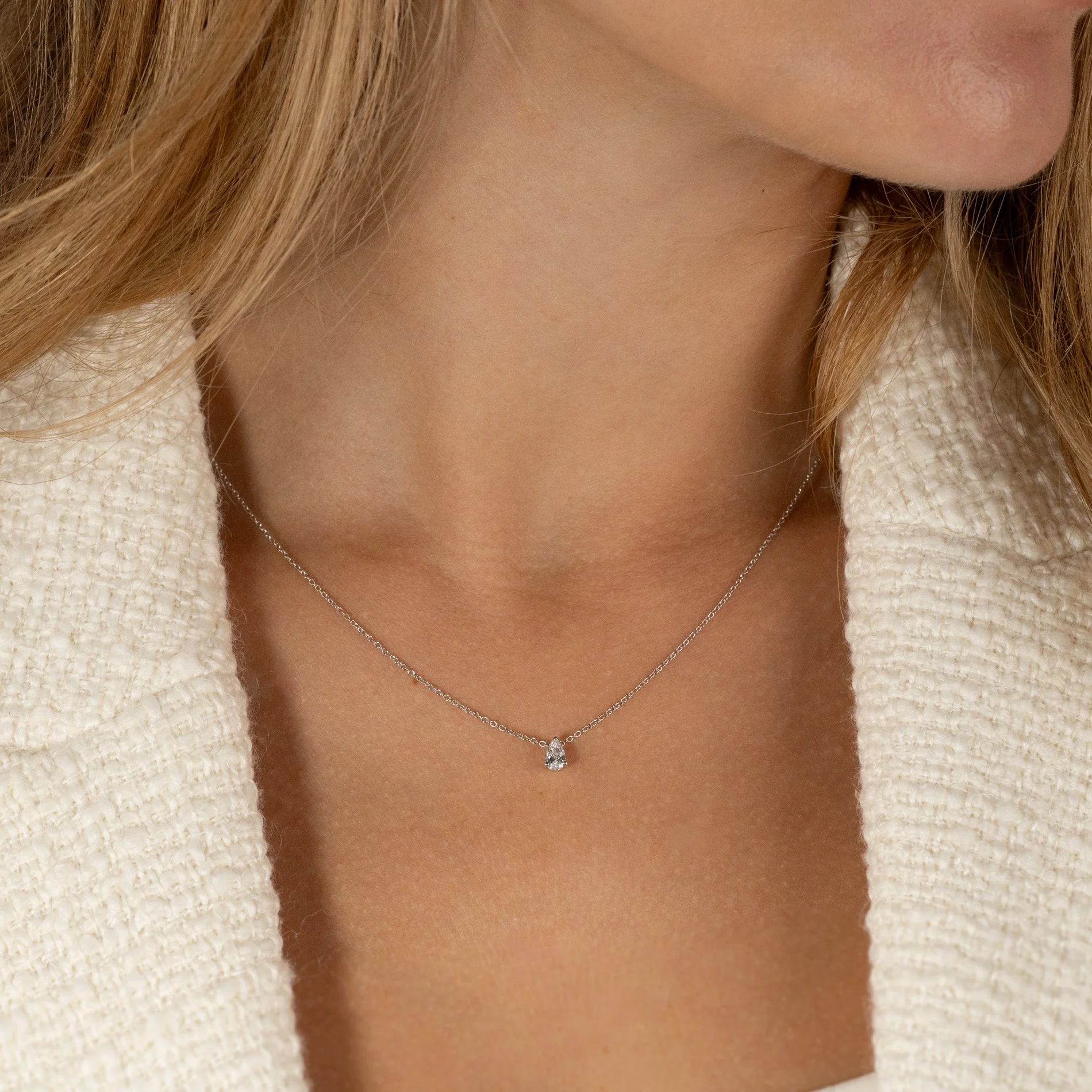 SOLITAIRE PEAR-CUT LAB-DIAMOND PENDANT - 0.25ct - WG - Image 7