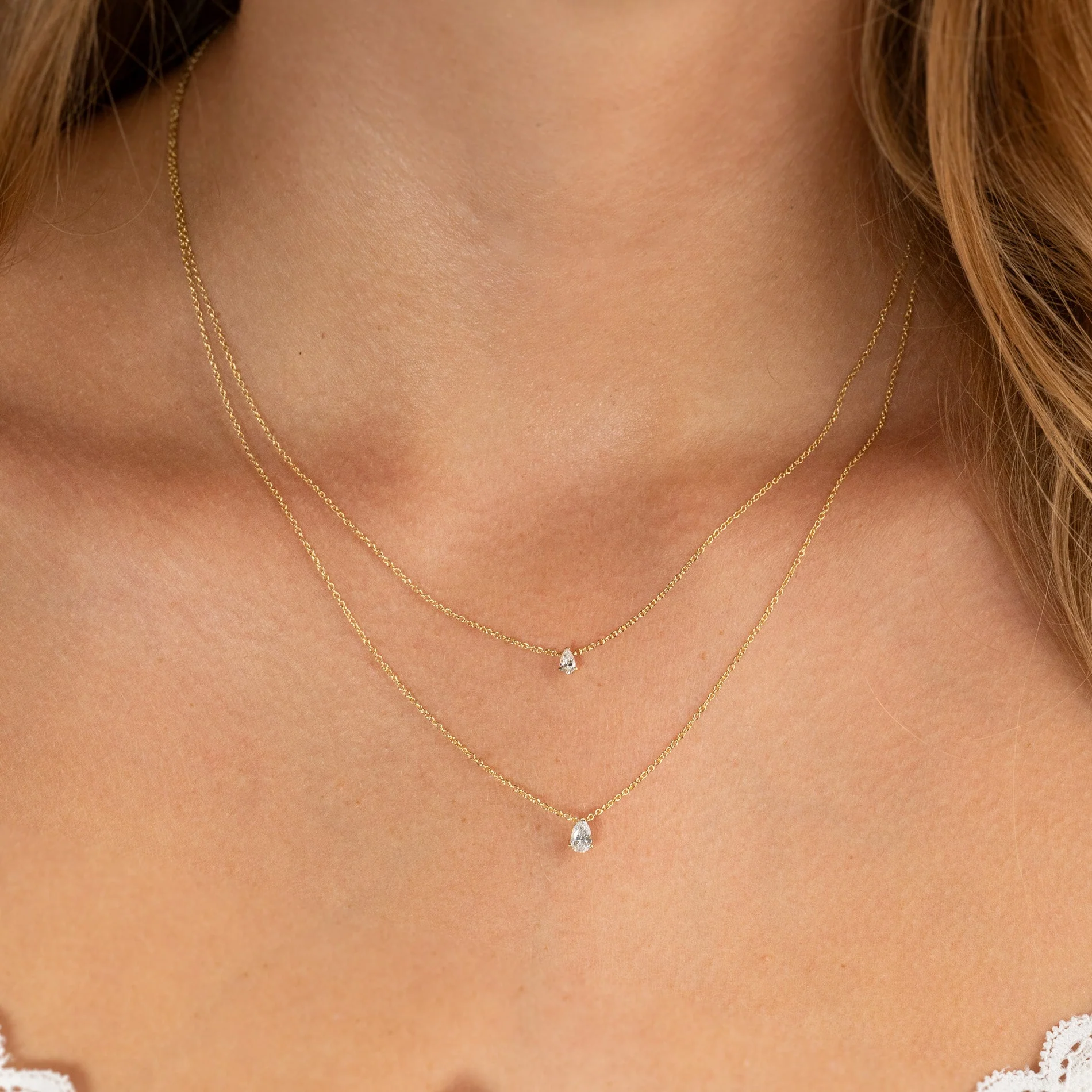 SOLITAIRE PEAR-CUT LAB-DIAMOND PENDANT - 0.25ct - YG - Image 13