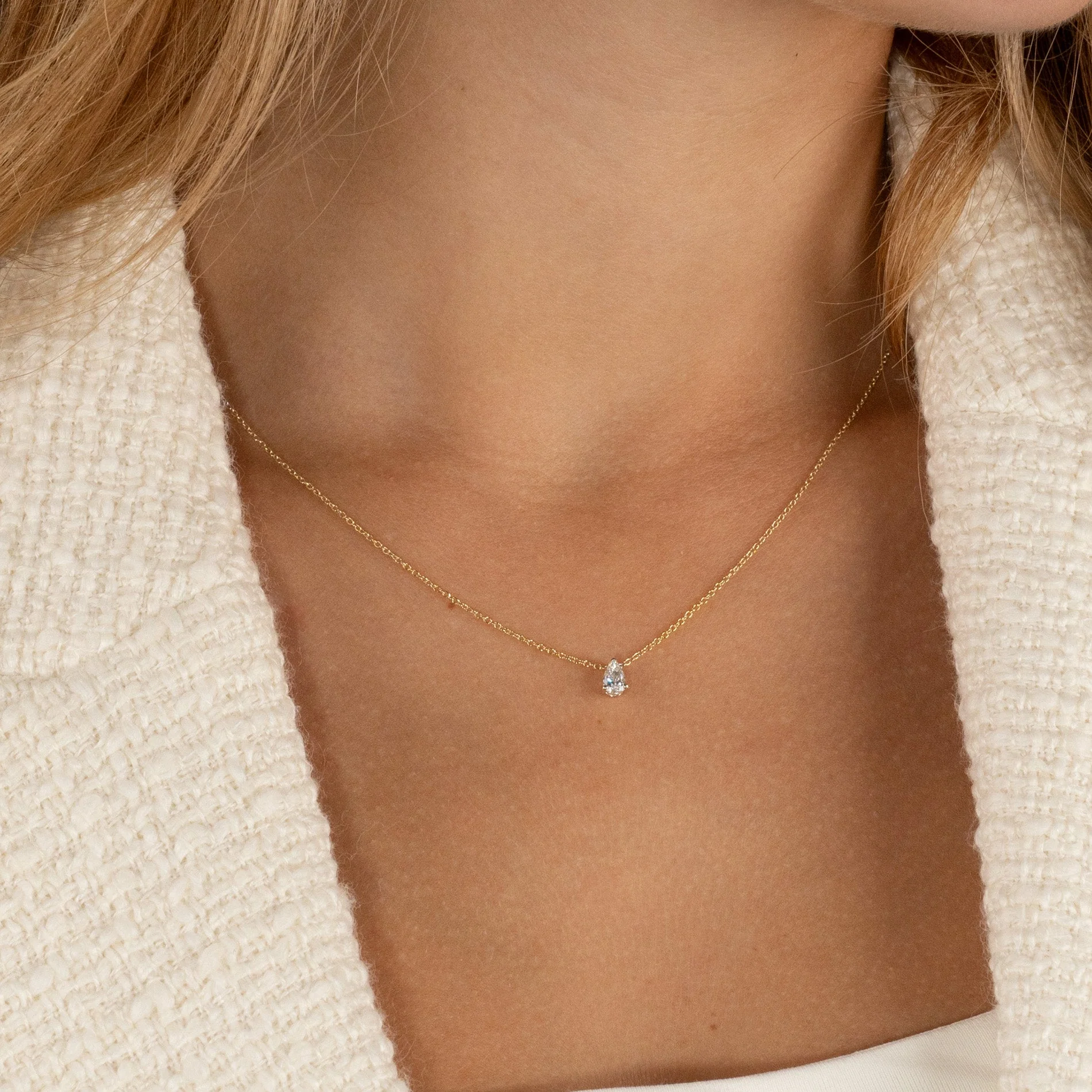 SOLITAIRE PEAR-CUT LAB-DIAMOND PENDANT - 0.25ct - YG - Image 7