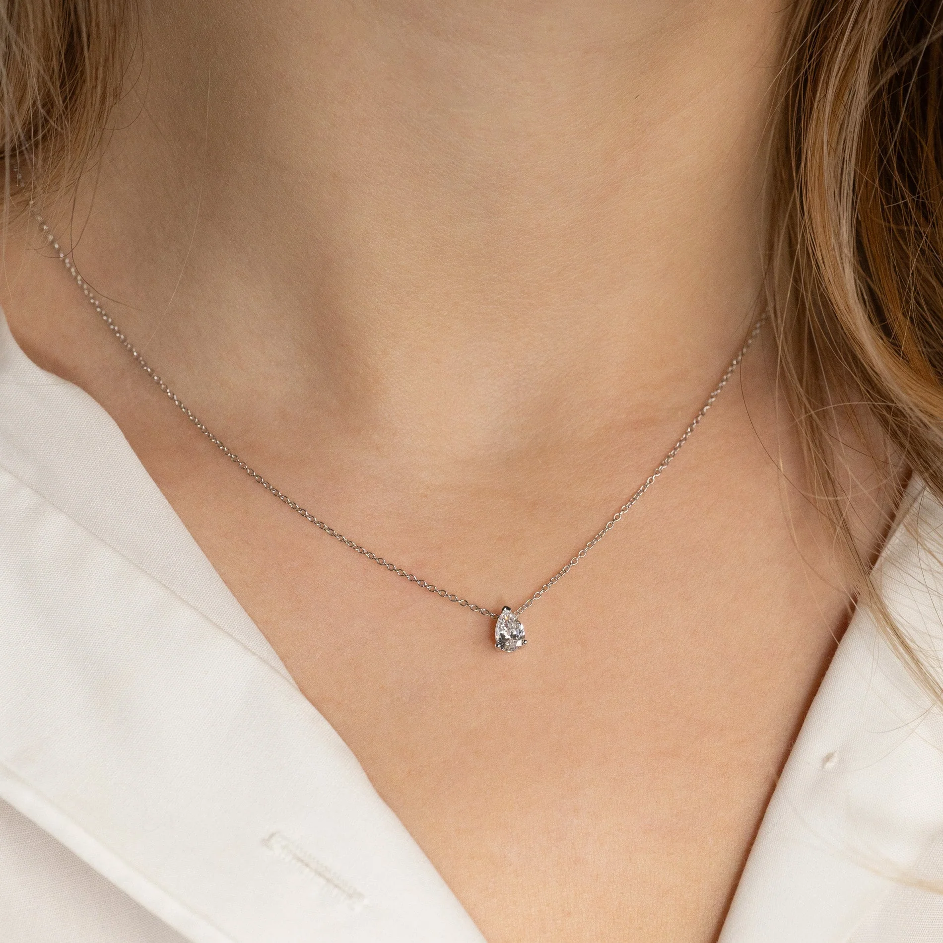 SOLITAIRE PEAR-CUT LAB-DIAMOND PENDANT - 0.45ct - WG - Image 3