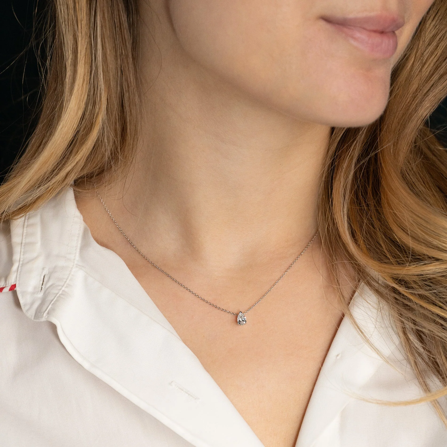 SOLITAIRE PEAR-CUT LAB-DIAMOND PENDANT - 0.45ct - WG - Image 9