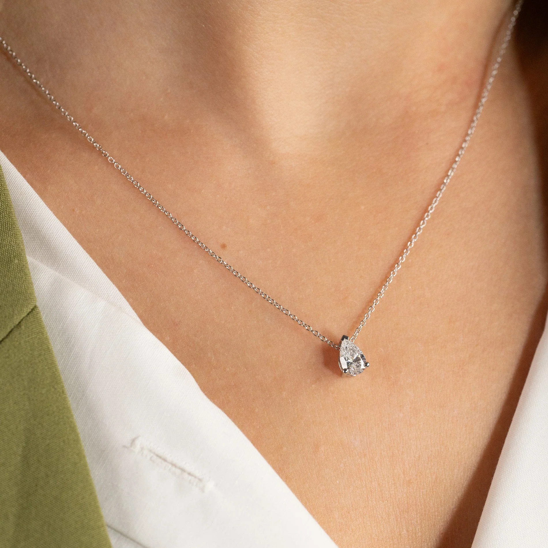 SOLITAIRE PEAR-CUT LAB-DIAMOND PENDANT - 0.65ct - WG - Image 2