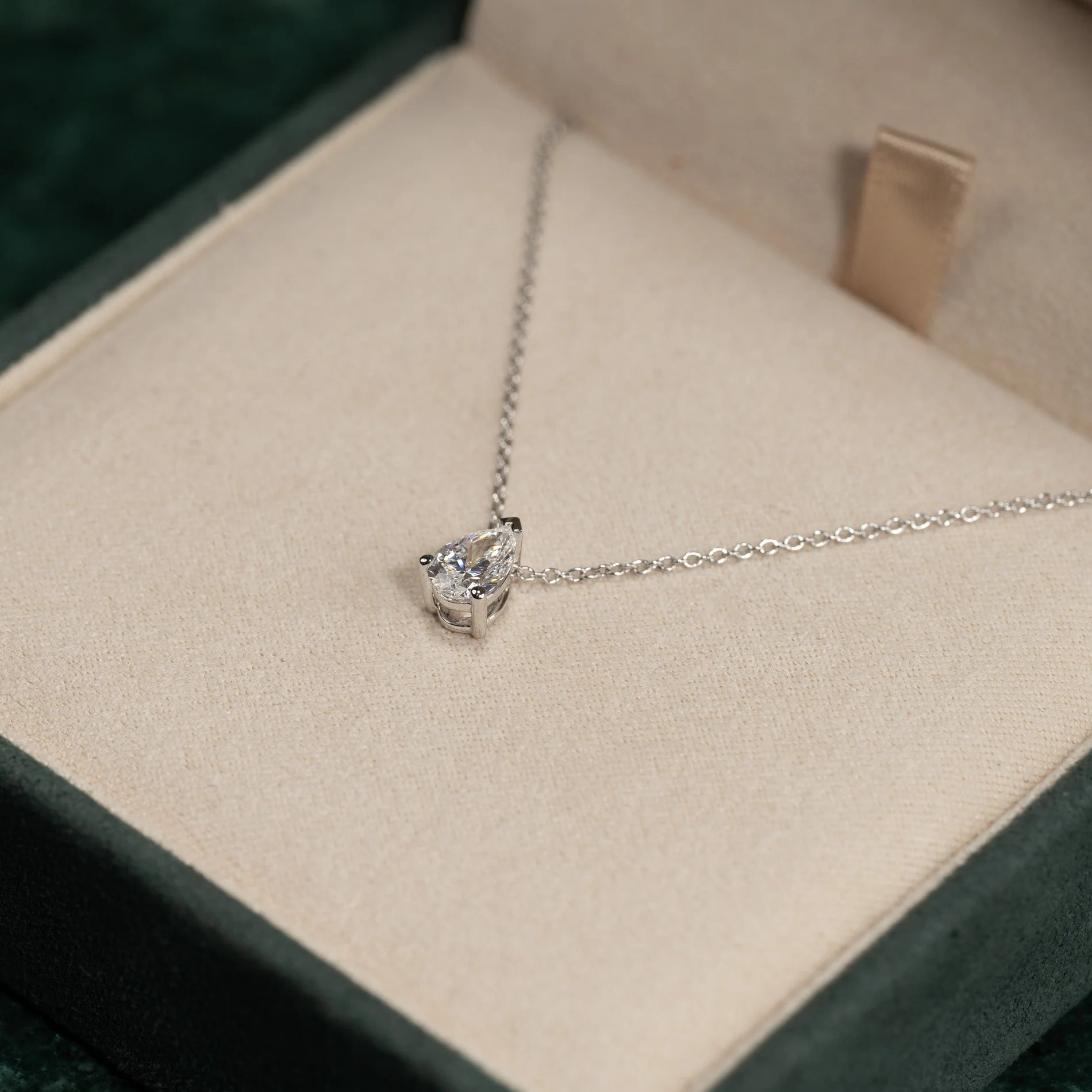 SOLITAIRE PEAR-CUT LAB-DIAMOND PENDANT - 0.65ct - WG - Image 9