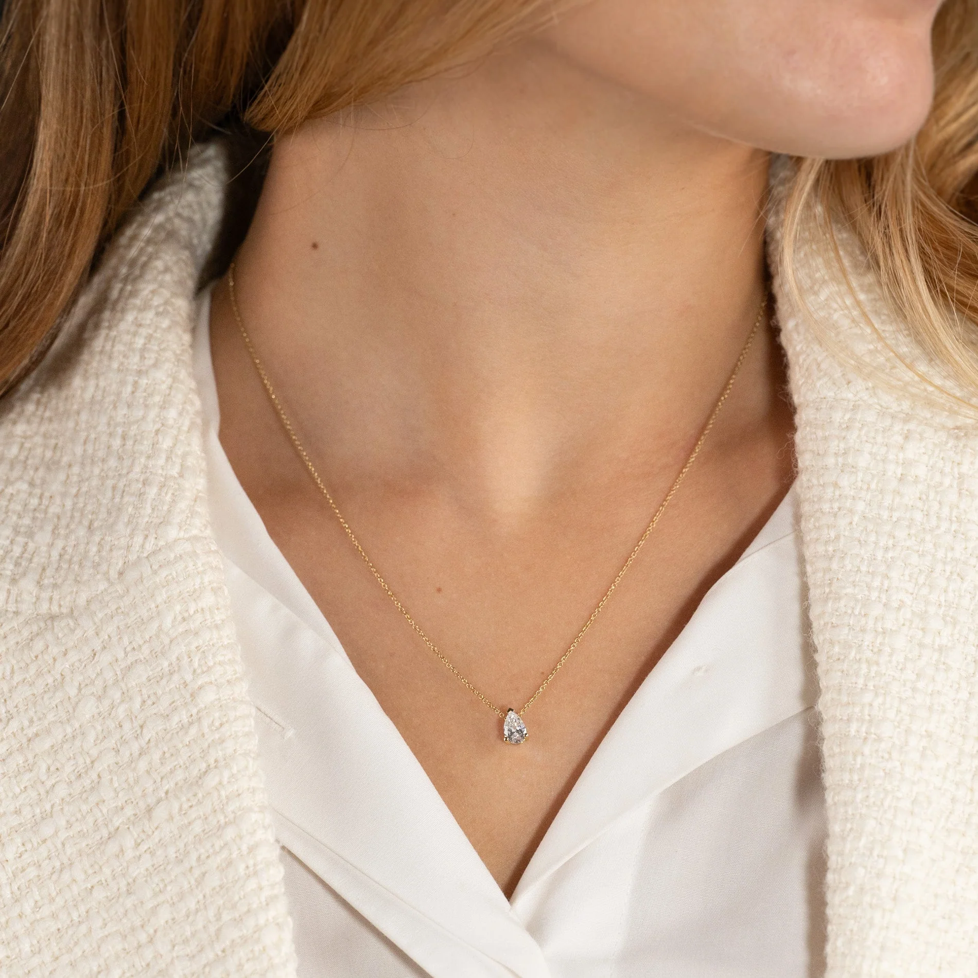 SOLITAIRE PEAR-CUT LAB-DIAMOND PENDANT - 0.65ct - YG - Image 4