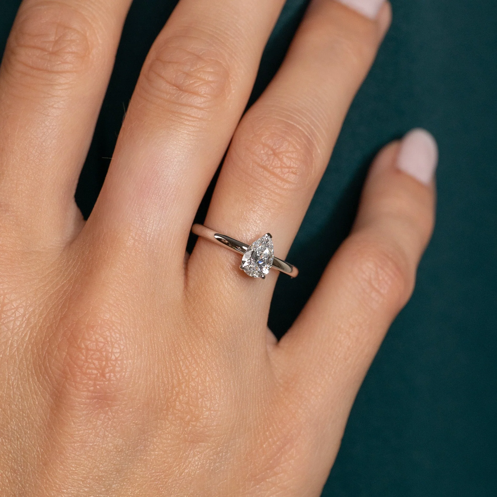 SOLITAIRE PEAR-CUT LAB-DIAMOND RING - 0.75ct - WG - Image 2