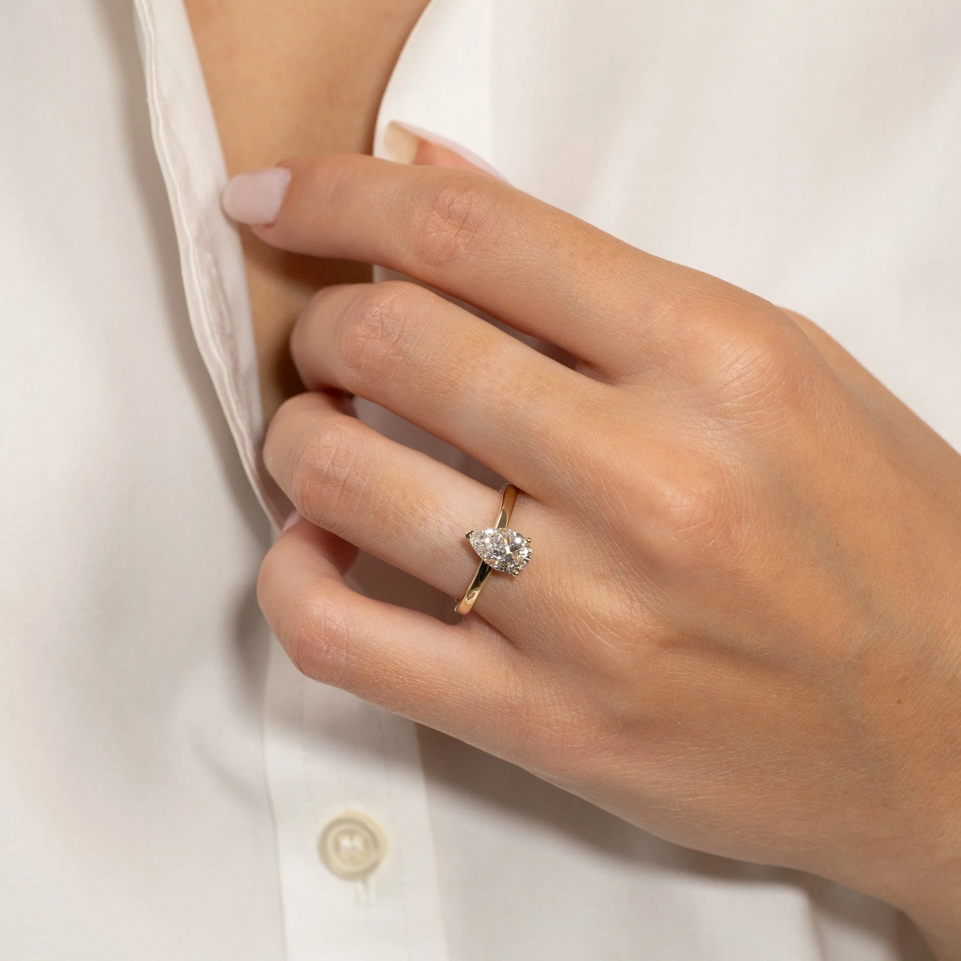 SOLITAIRE PEAR-CUT LAB-DIAMOND RING - 1.2ct - YG - Image 4