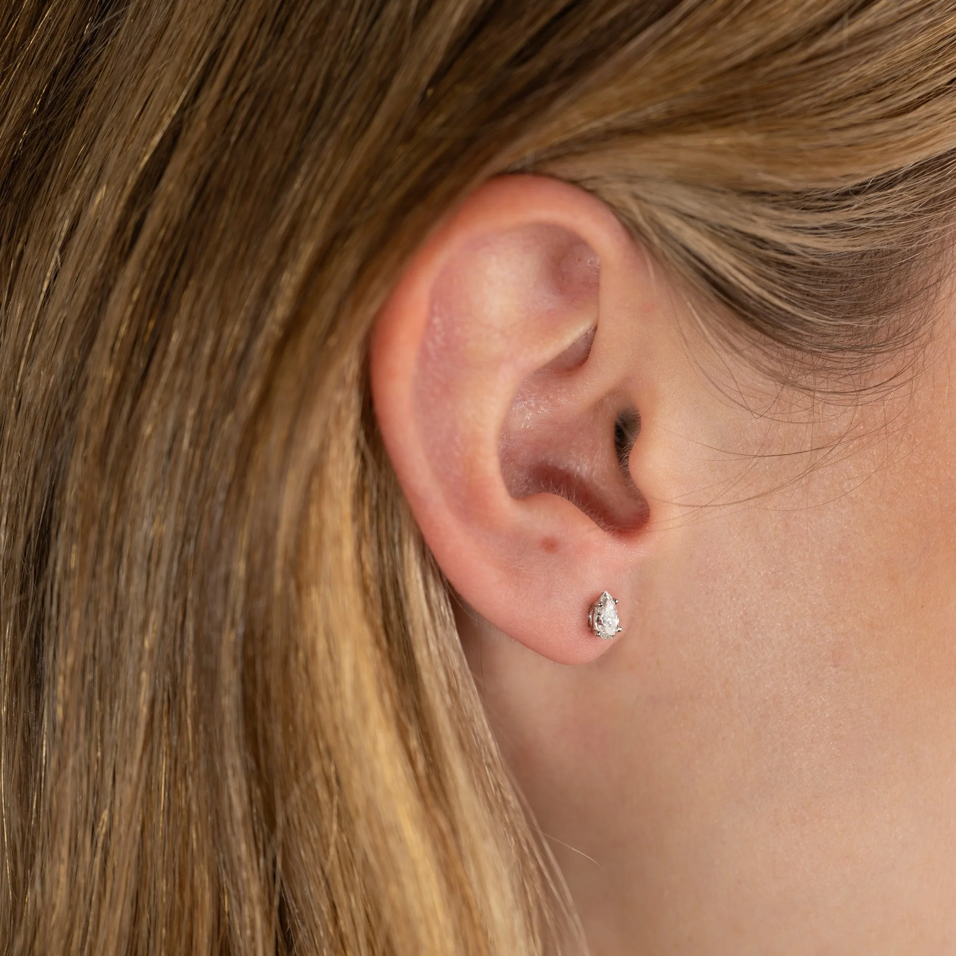 SOLITAIRE PEAR-CUT LAB-DIAMOND STUD EARRING - 0.5ct - WG - Image 5