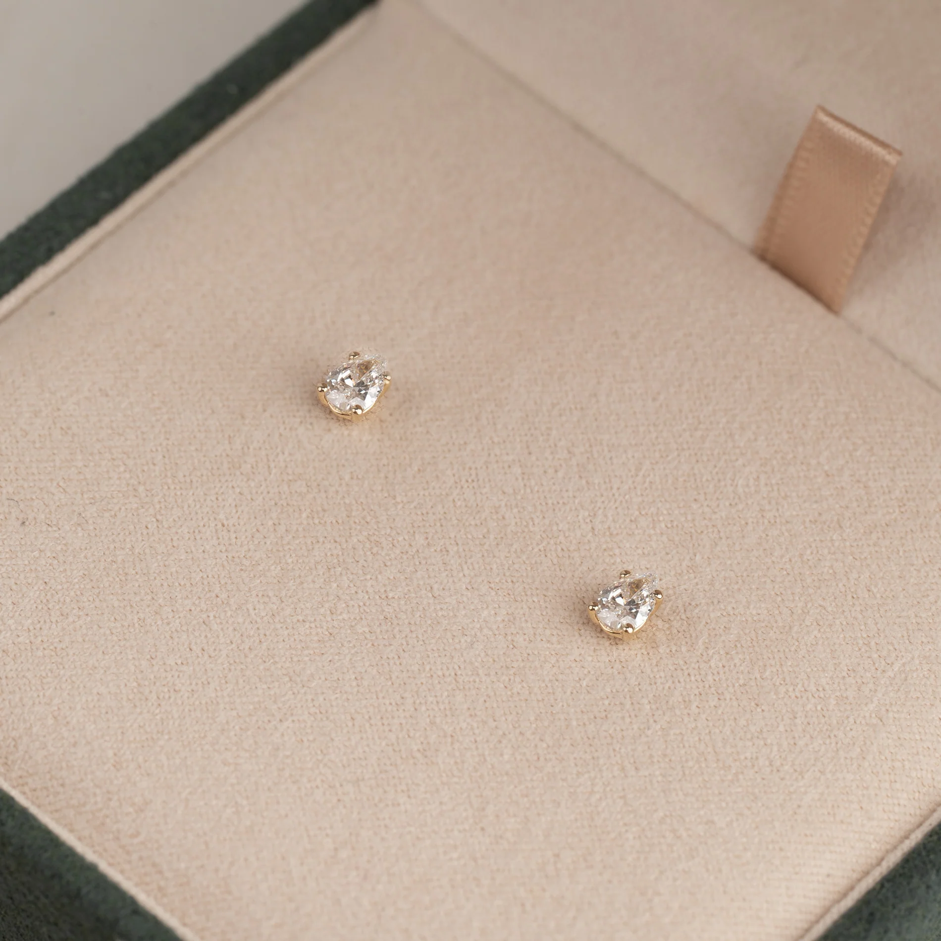 SOLITAIRE PEAR-CUT LAB-DIAMOND STUD EARRING - 0.5ct - YG - Image 7