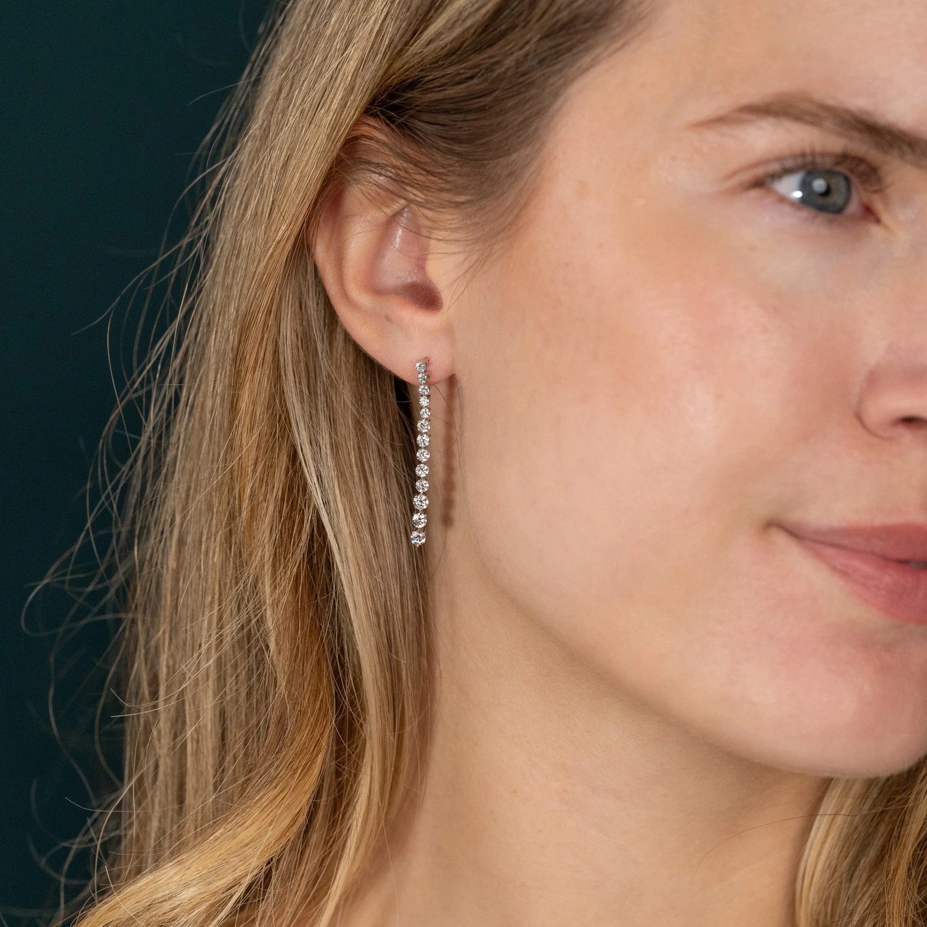 TENNIS LAB-DIAMOND DROP EARRING - 1.6ct - WG - Image 4