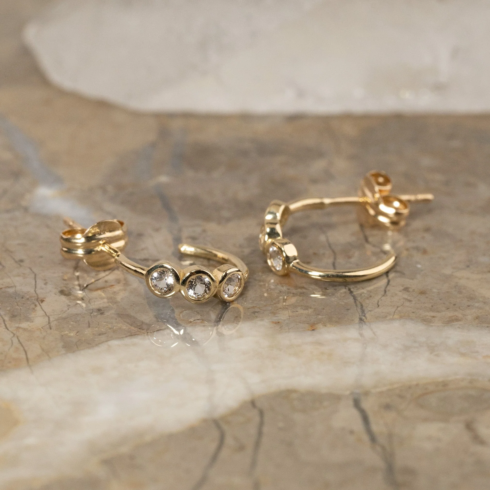 TRINITY WHITE TOPAZ SOLID GOLD EARRING - Image 3