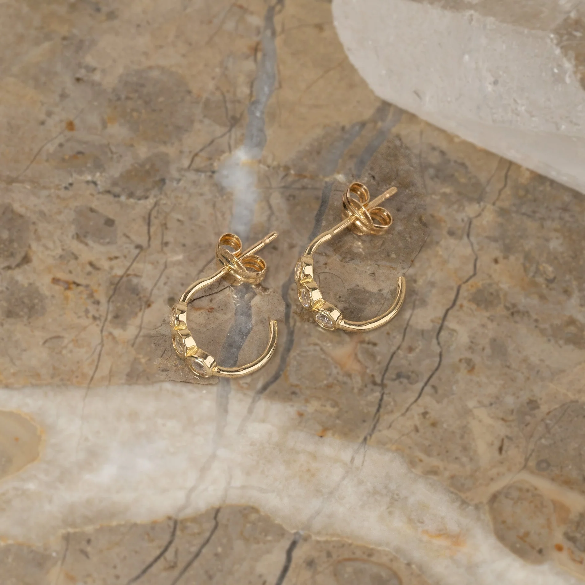TRINITY WHITE TOPAZ SOLID GOLD EARRING - Image 5
