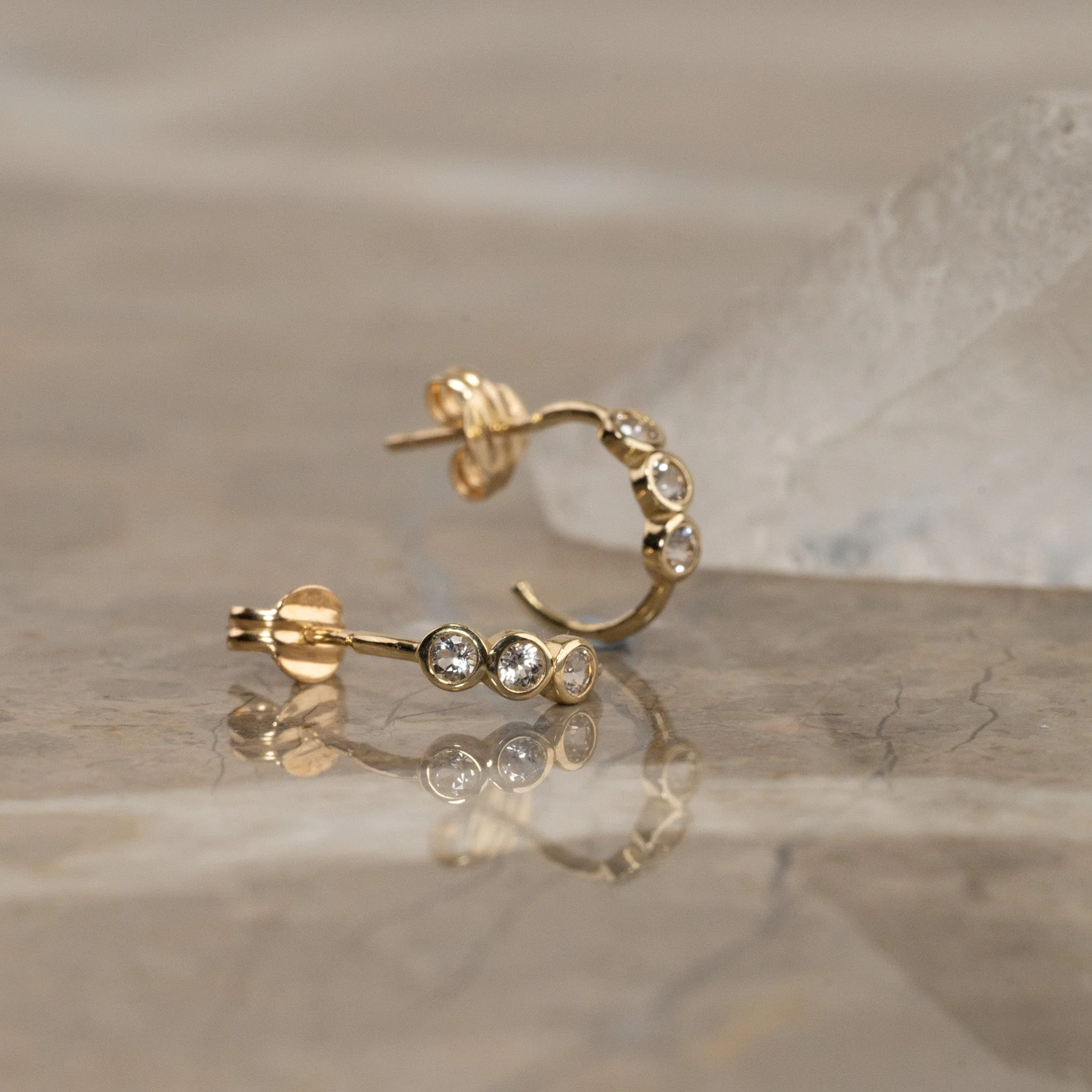 TRINITY WHITE TOPAZ SOLID GOLD EARRING - Image 7