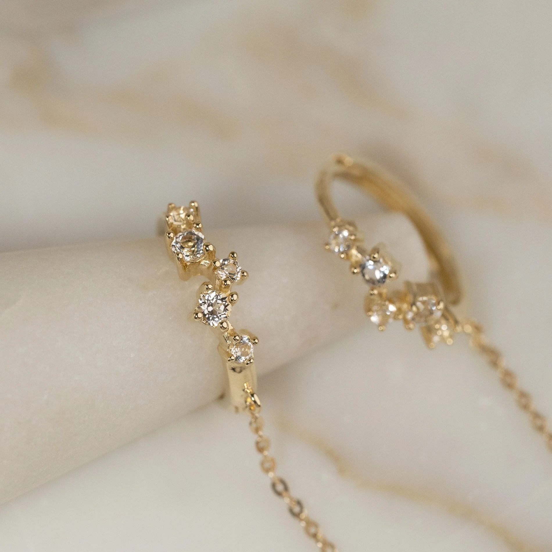 VALERIE WHITE TOPAZ SOLID GOLD EARRING - Image 3