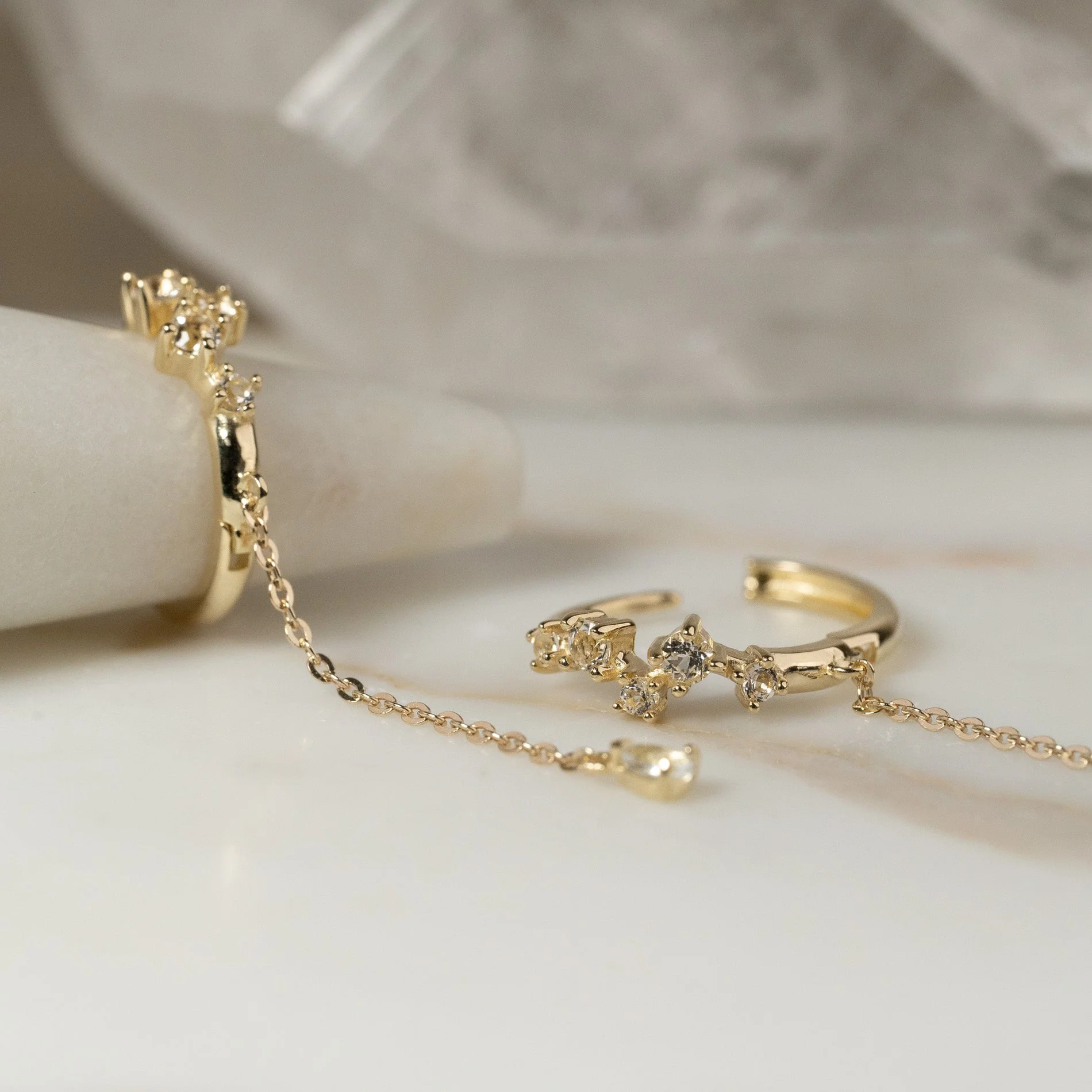 VALERIE WHITE TOPAZ SOLID GOLD EARRING - Image 8