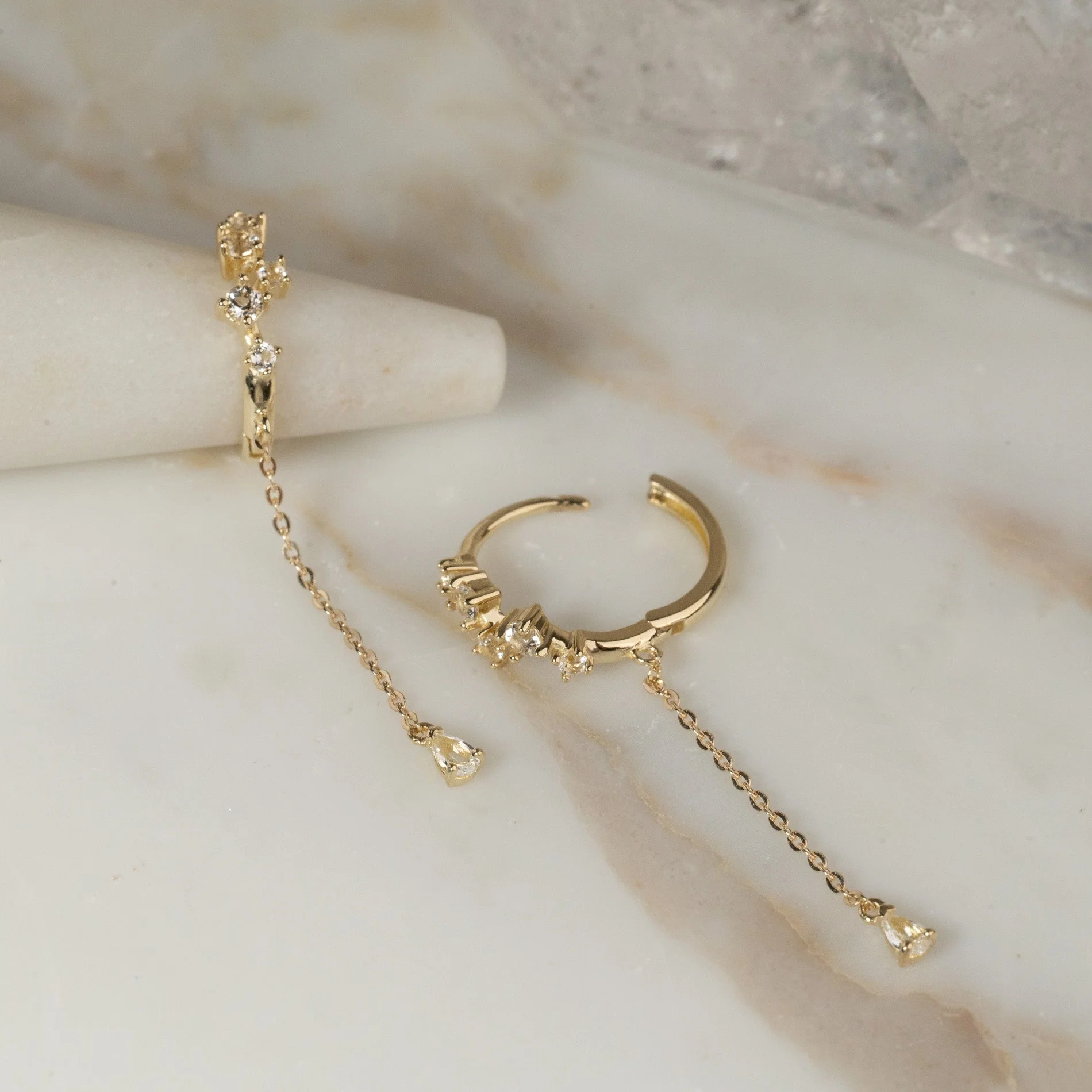 VALERIE WHITE TOPAZ SOLID GOLD EARRING - Image 9