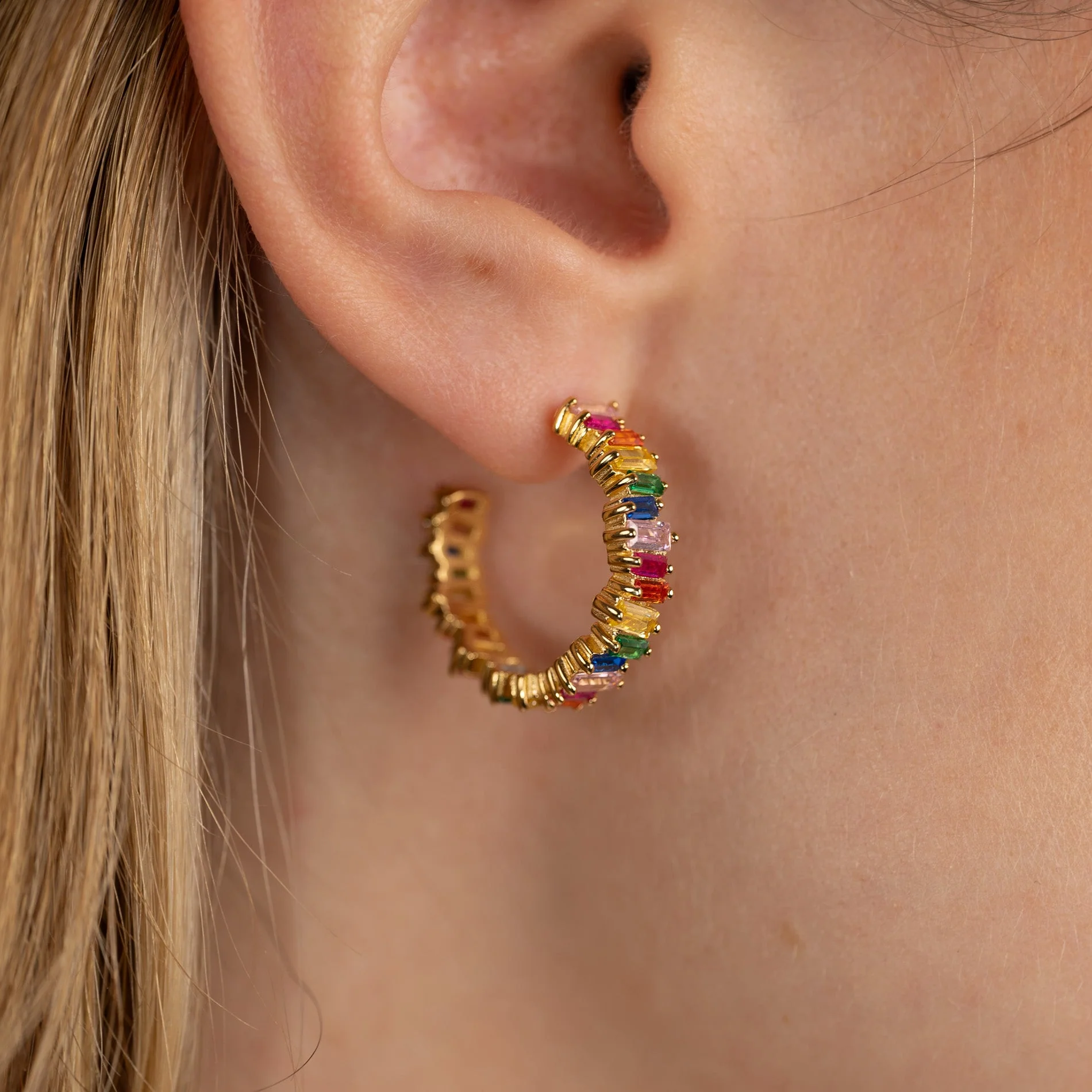 VERONICA RAINBOW GOLDEN CREOL EARRING - Image 4
